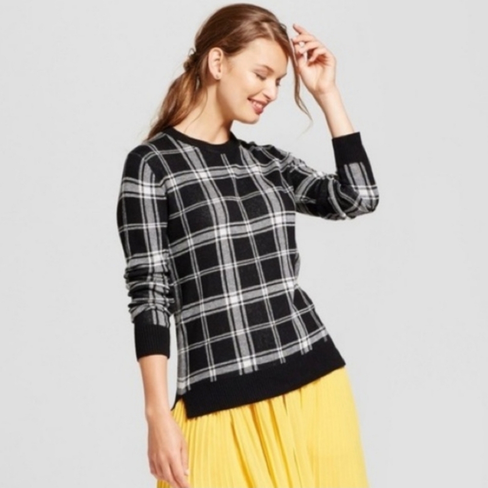 A New Day Black Plaid Crewneck Sweater Size Medium